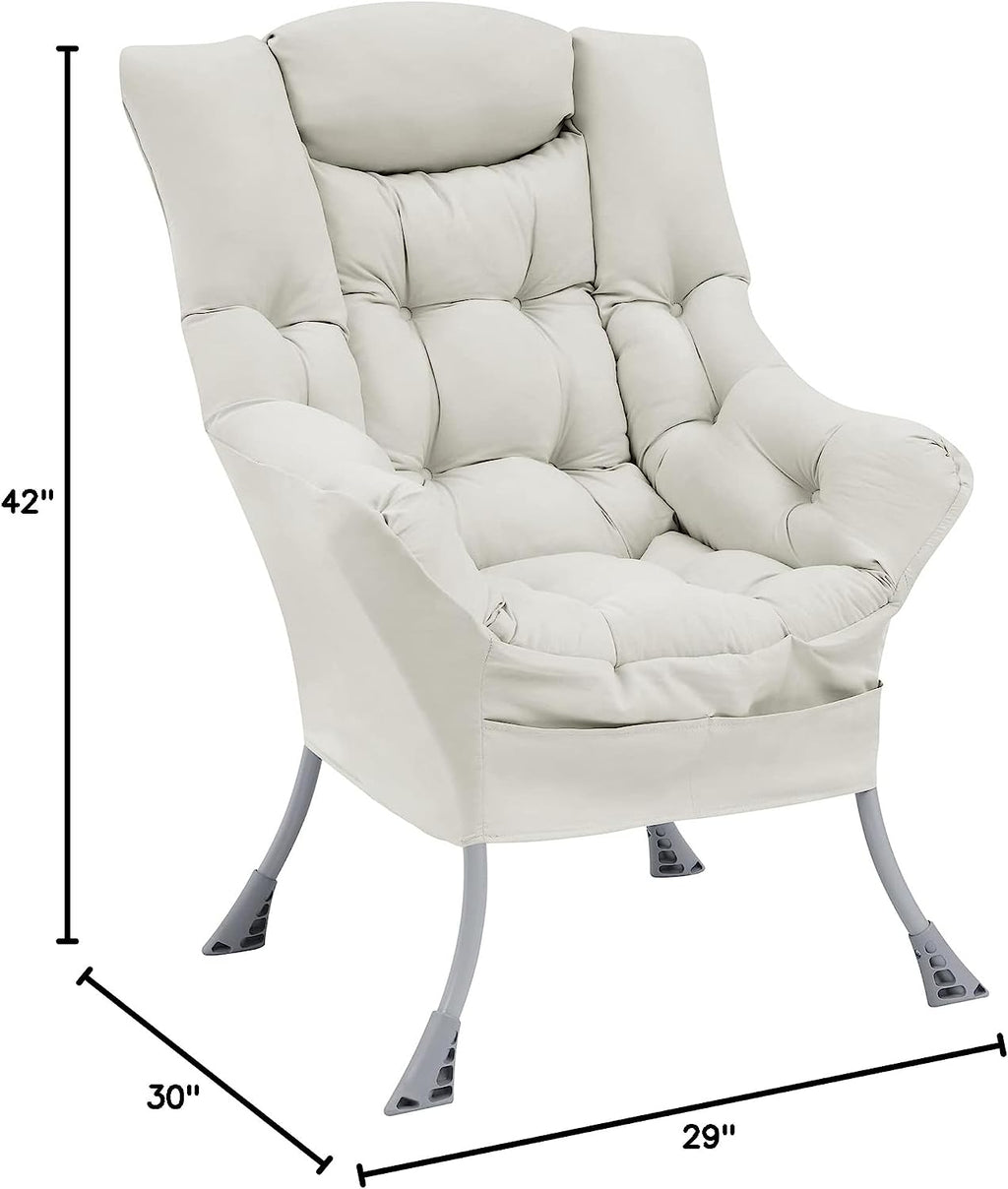Living and More High Back Sofa Chair, Modern Fabric Lazy Chair, Accent Contemporary Lounge Chair, Cool Grey